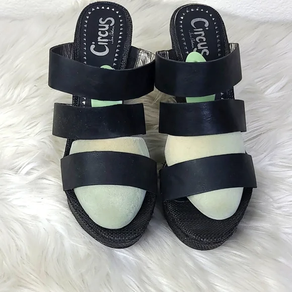 Circus by Sam Edelman Slip On Wedge Sandals Size 9.5 Black Woven Fabric Spring - Picture 1 of 9